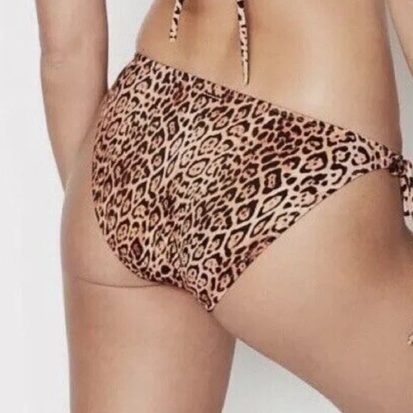 NWT Victoria’s Secret Leopard Print Side Tie Bikini Bottom S - Picture 2 of 8